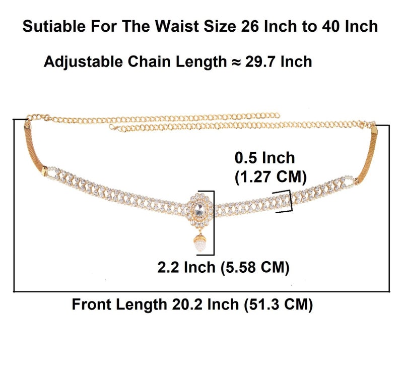 Efulgenz Indian Kamarbandh Waist Chain Waist Belt Belly Chain Bridal Kamarbandh Bollywood Crystal Faux Pearl Dangle Tassel Body Jewelry for Women - Image 4